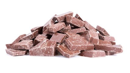 Pile of chocolate pieces on transparent background