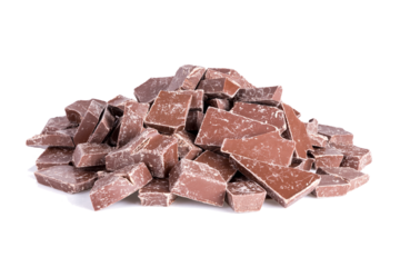 Pile of chocolate pieces on transparent background
