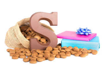 Jute bag with chocolate, ginger nuts and presents; a Dutch tradition at Sinterklaas event in december