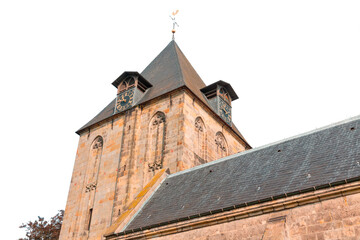 Fototapeta na wymiar Dutch church with tower against a blue sky