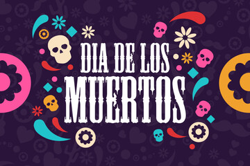 Inscription Day of the Dead in Spanish. Dia de los Muertos holiday concept. Template for background, banner, card, poster with text inscription. Vector EPS10 illustration.