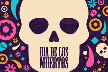 Inscription Day of the Dead in Spanish. Dia de los Muertos holiday concept. Template for background, banner, card, poster with text inscription. Vector EPS10 illustration.