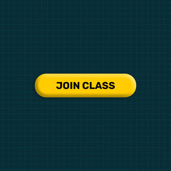 Yellow join class button with graph on blue background. Online class joining concept backdrop