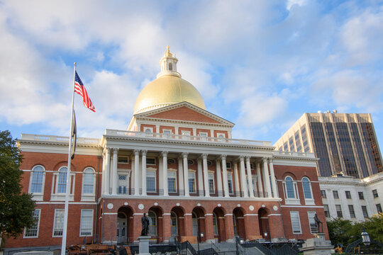 View of the Massachusetts State House located in Boston, USA, in the Beacon Hill neighborhood