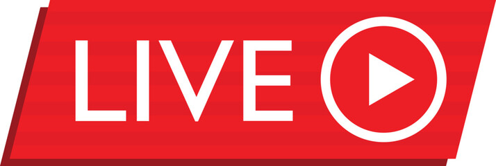 Live stream symbol, icon with play button. Emblem for broadcasting, online tv, sport, news and radio streaming. Template for shows, movies and live performances. Vector illustration. Vector
