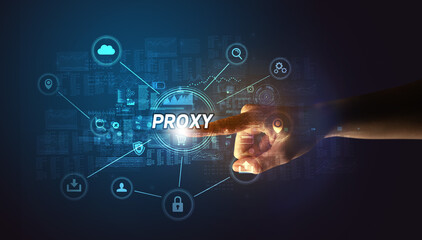 Hand touching cybersecurity button concept