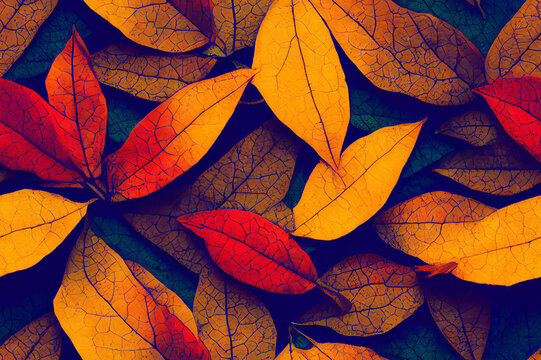 Fall Tree Leaves Autumn Color Seamless Texture Pattern Tiled Repeatable Tessellation Background Image