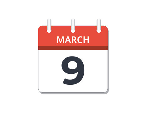 March, 9th calendar icon vector. 
