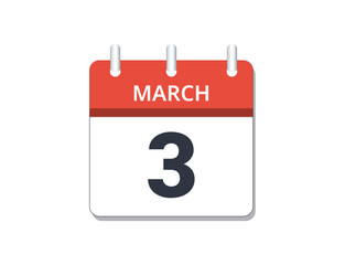 March, 3rd calendar icon vector.