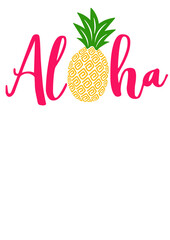Aloha sign. Inspirational quote. Summer print. Pineapple clipart. Tropical fruits mandala art