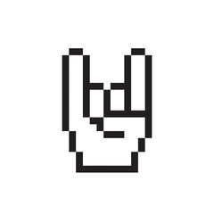Pixel art style hand icon, rock and roll expression.