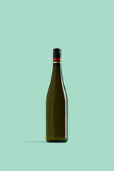 Bottle of wine on turquoise background. Mock up drink with place for you lable and text