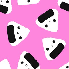 Japanese food onigiri seamless cartoon kawaii rice ball pattern for wrapping and kids clothes and menu and fabrics
