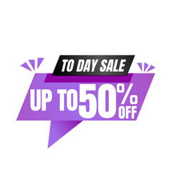 50% off sale balloon. Purple and black vector illustration . sale label design, Fifty 