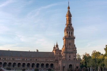 Fototapeta na wymiar View of Seville Spain square Europe with beautiful tower 