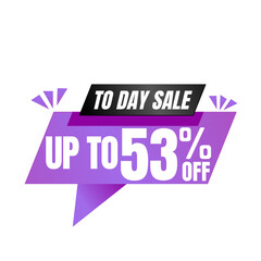 53% off sale balloon. Purple and black vector illustration . sale label design, Fifty-three 