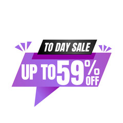 59% off sale balloon. Purple and black vector illustration . sale label design, Fifty nine