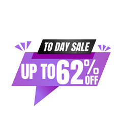 62% off sale balloon. Purple and black vector illustration . sale label design, Sixty two