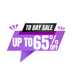 65% off sale balloon. Purple and black vector illustration . sale label design, Sixty-five 