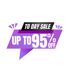 95% off sale balloon. Purple and black vector illustration . sale label design, Ninety five 