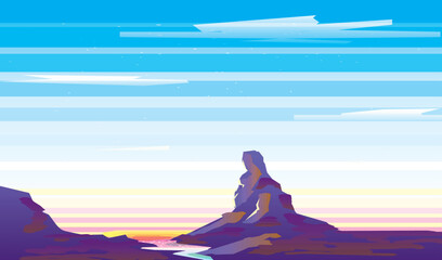 desert fantasy landscape river illustration sunshine sandstone beautiful panorama - 536429612