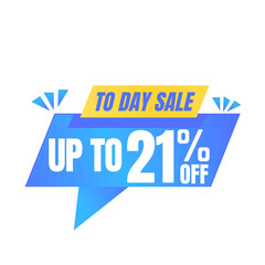 21% off sale balloon. Blue and yellow vector illustration . sale label design, Twenty one