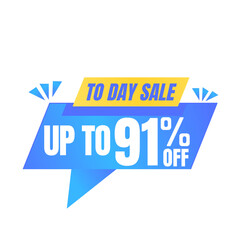 91% off sale balloon. Blue and yellow vector illustration . sale label design, Ninety one