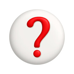 Red question mark symbol on white button. question icon. 3d realistic design element.