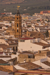 Fototapeta na wymiar Beautiful panoramic view of the town of Antequera at sunset, Andalusia, Spain.