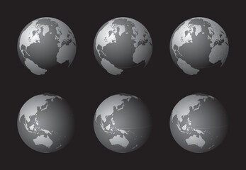 Set of Earth globes focusing on the North Atlantic (top row) and the East Asia and Oceania (bottom row). Carefully layered and grouped for easy editing. You can edit or remove separately the sphere, t - 536430818