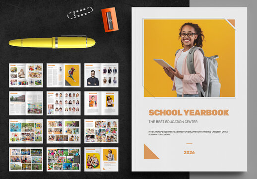School Yearbook Layout with Orange Accents