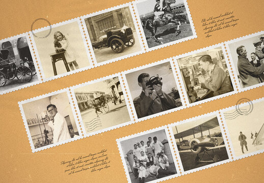 Postage Stamp Photo Collage Mockup