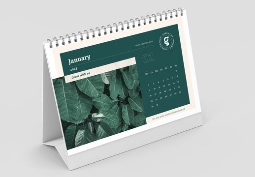 Botanic Desk Calendar 2023 Layout with Green Accents