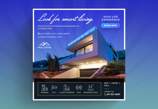 Real Estate Social Media Post Layout with Blue Accents