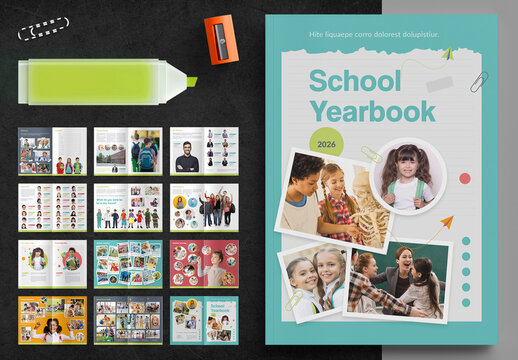 School Yearbook Layout with Colorful Accents