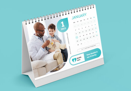 Healthcare Desk Calendar 2023 Layout with Turquoise Accents