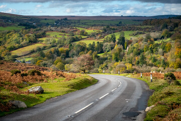 View of the hills and tors in Dartmoor national park, Devon, UK