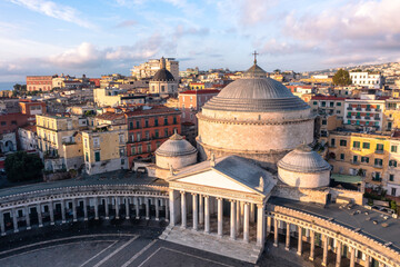 
Aerial View of the Basilica Reale Pontificia San Francesco da Paola by the Piazza del Plebiscito in Naples - obrazy, fototapety, plakaty