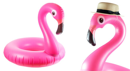 Flamingo print. Pink pool inflatable flamingo for summer beach i © Maksym