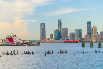 Cityscape of Jersey City skyline  from Manhattan NYC