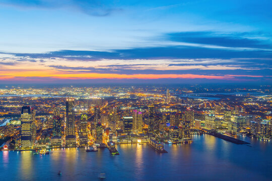 Cityscape of Jersey City skyline  from Manhattan NYC