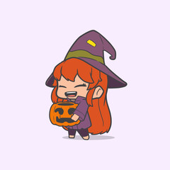 Graphics Cartoon Witching brings pumpkin a bucket