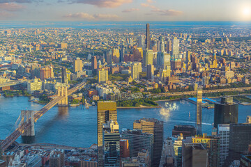 Cityscape of downtown Brooklyn skyline  from Manhattan New York City