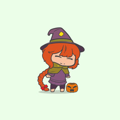 Cartoon Little Witch with long hair