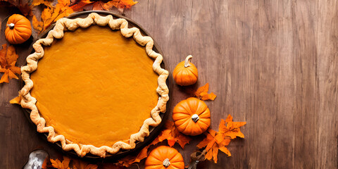 Fototapeta na wymiar pumpkin pie on wooden table