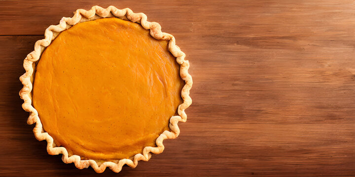pumpkin pie on wooden table background