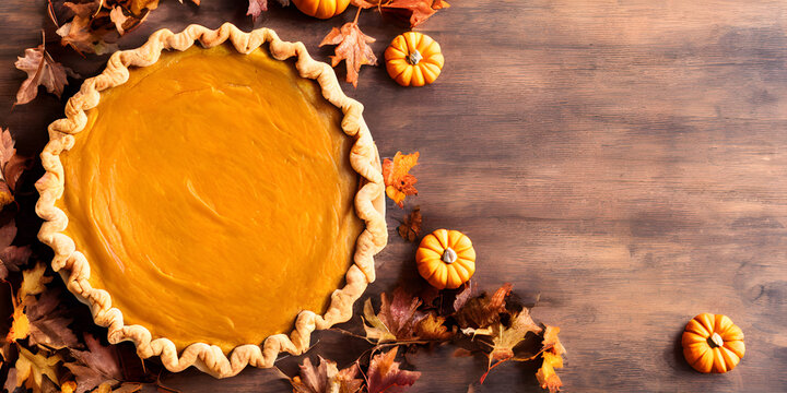 pumpkin pie on wooden table