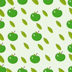 Pattern of green apples and leaves