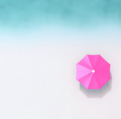 Clean design of top view on pink umbrella on turquoise blue sand beach Illustration