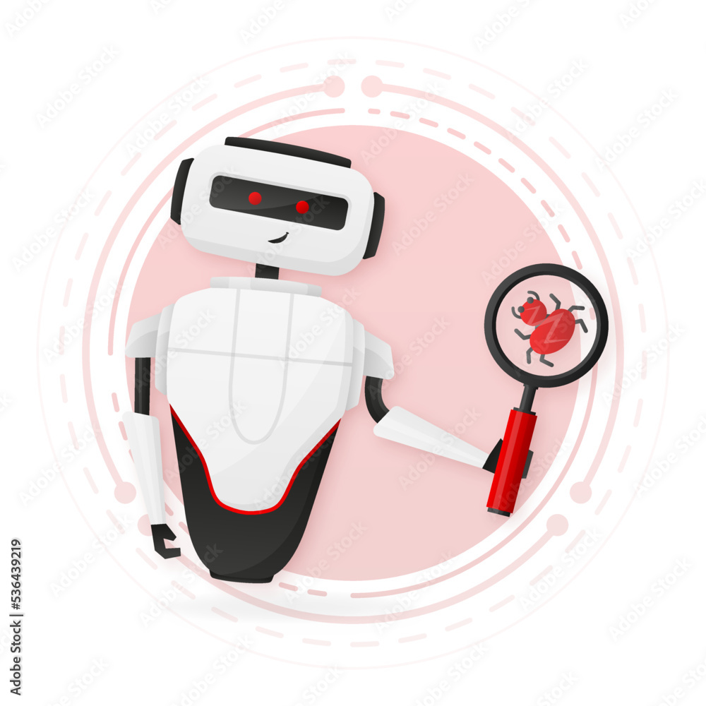 Poster bot fixing bug error. the device is protected from viruses. antivirus. vector illustration.